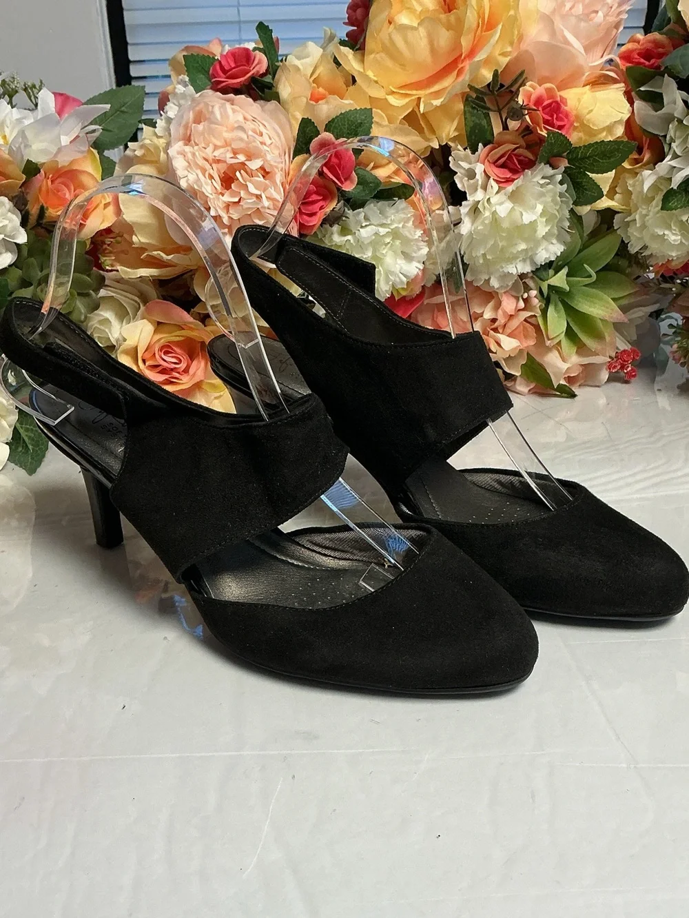 LifeStride Soft System Flex Black Slingback Pumps Women’s 9M Comfort Dress Heels